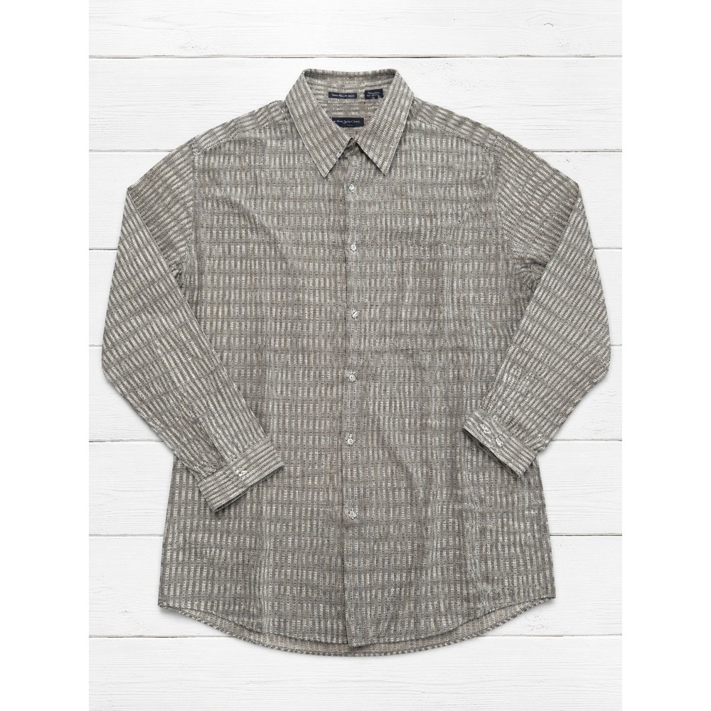 Jhane Barnes Button Down Shirt Woven in Japan Textured Geometric Designer XL
